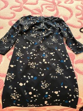 Ann Taylor Navy Floral Shift Dress with Blue and Cream Accents